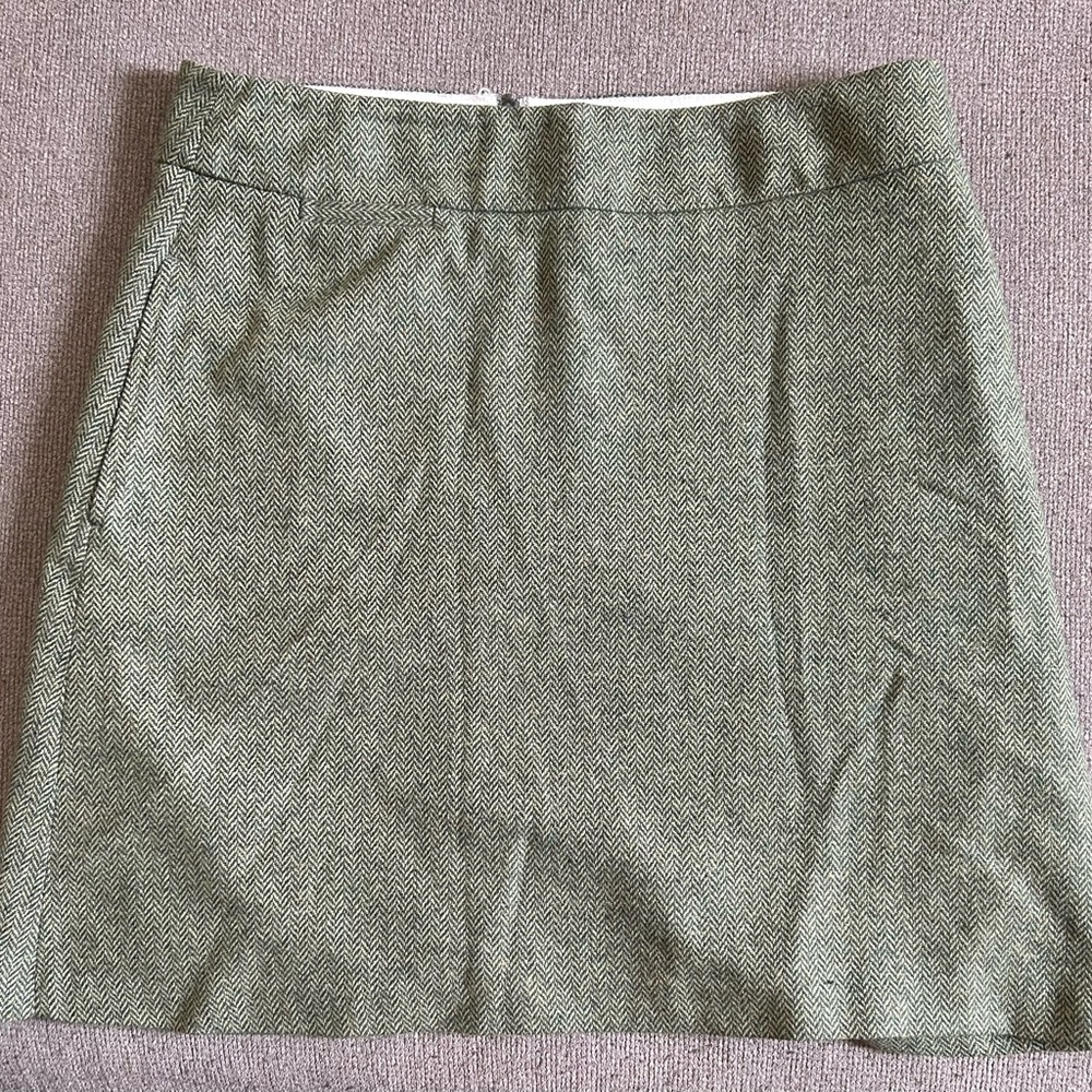 Lands End Classic Herringbone Olive Green Pencil Skirt